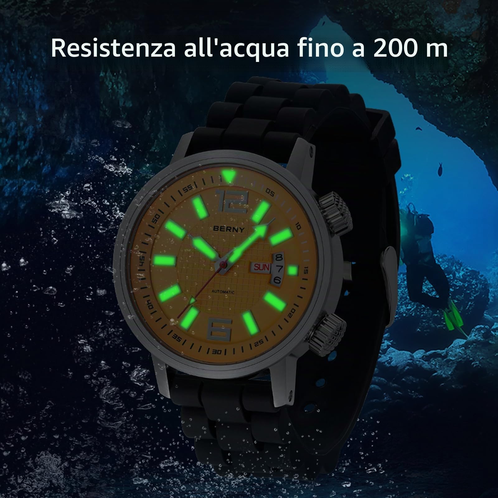 Berny Diver Orologio Uomo Giallo Automatico 20ATM