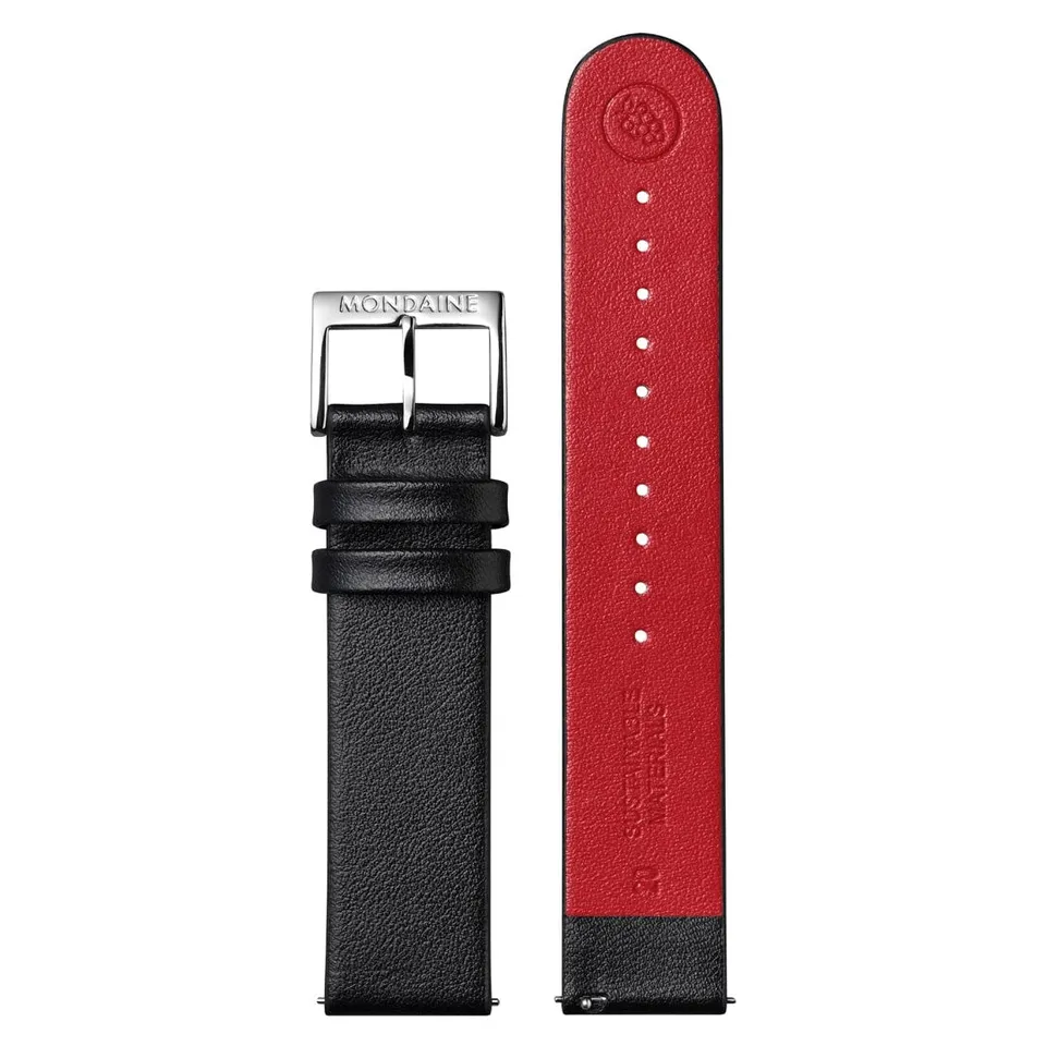 Mondaine cinturino 20 mm nero ecopelle fibbia satinata