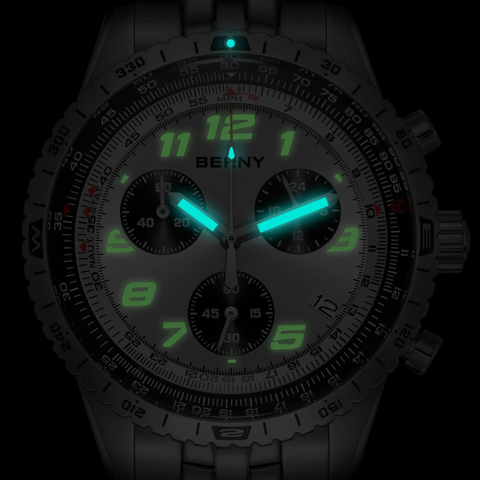 Berny Orologio Uomo Cronografo Sportivo Tre Quadranti
