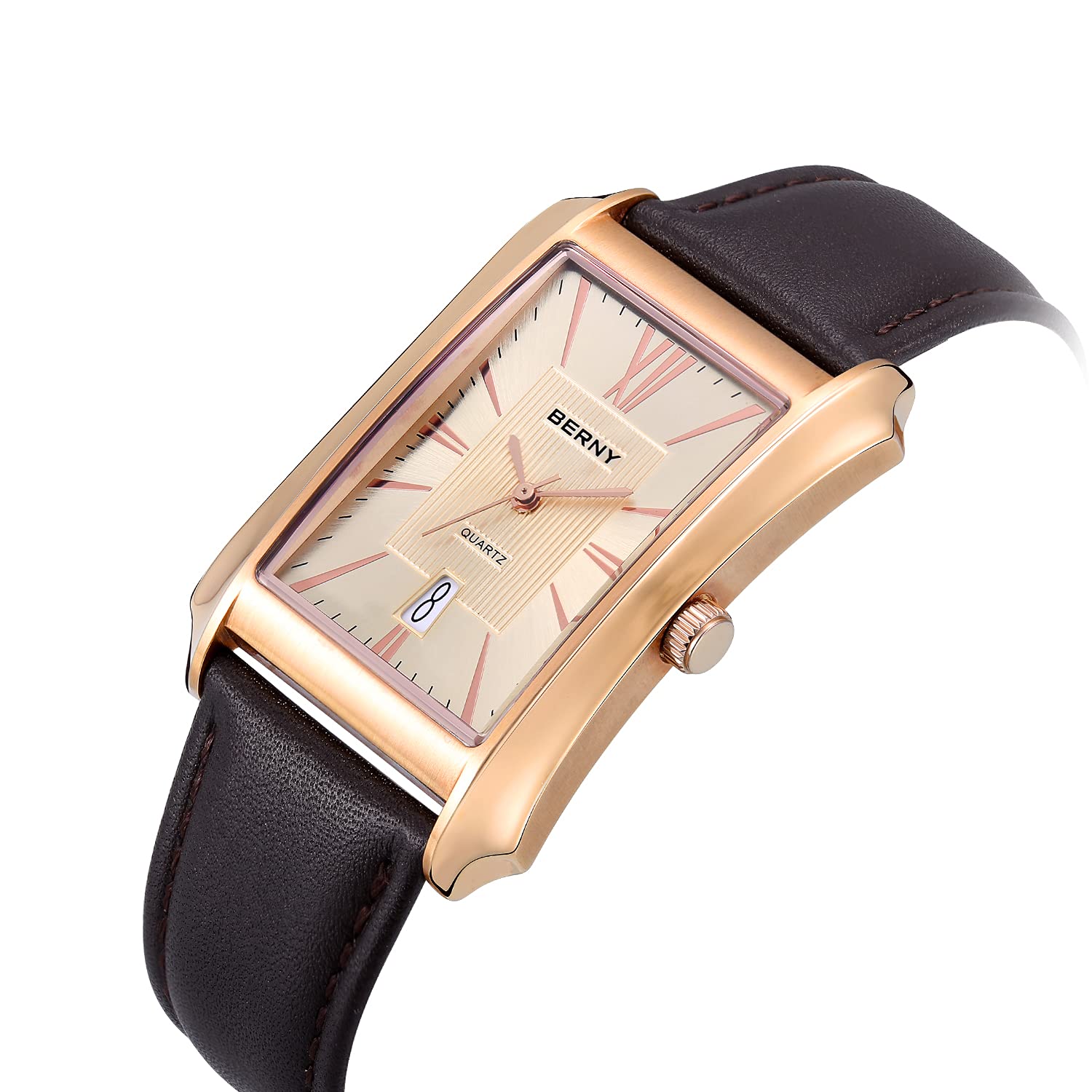 Berny Casual Orologio Uomo Nero Quarzo Pelle Rettangolare