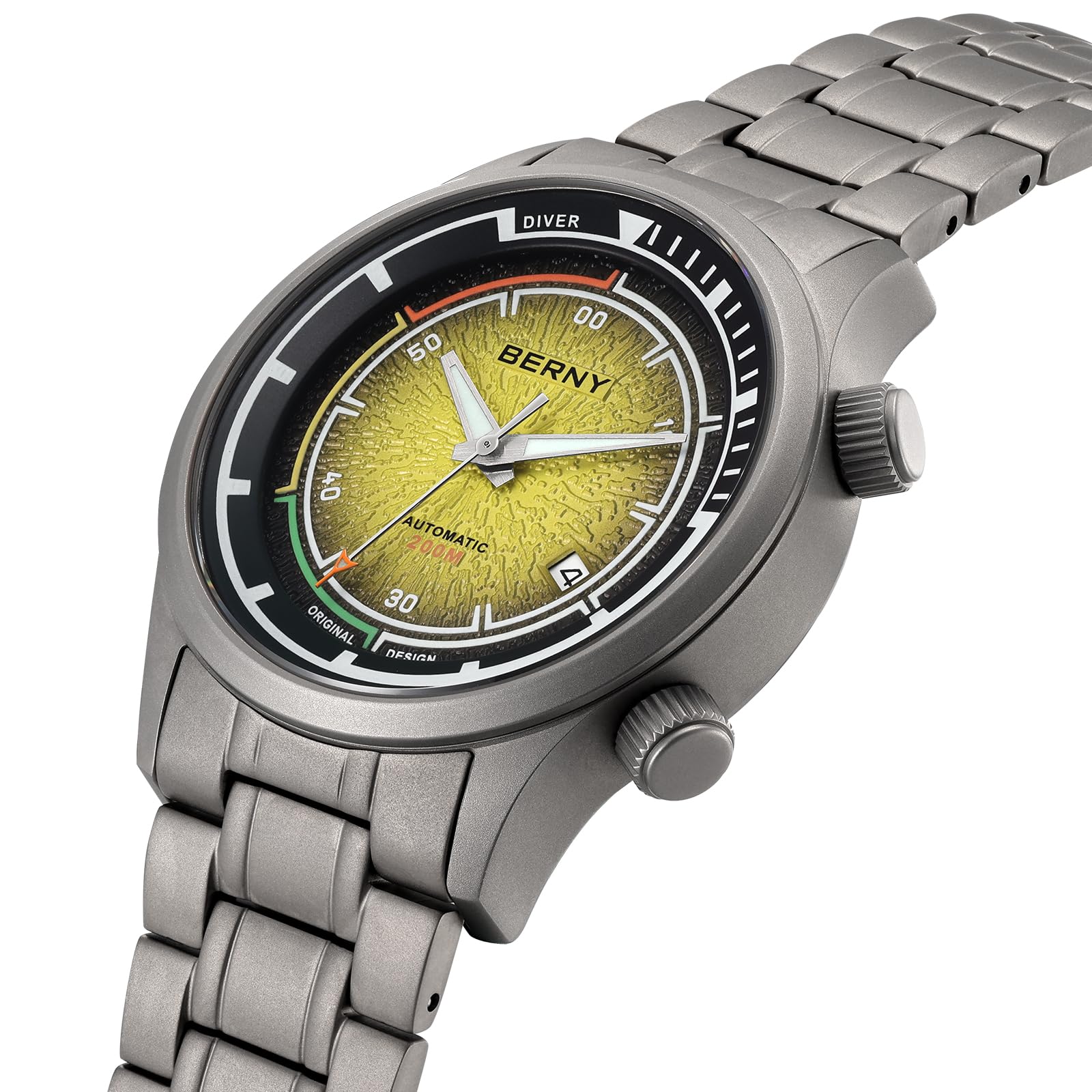 Berny Diver orologio automatico uomo giallo titanio 200M