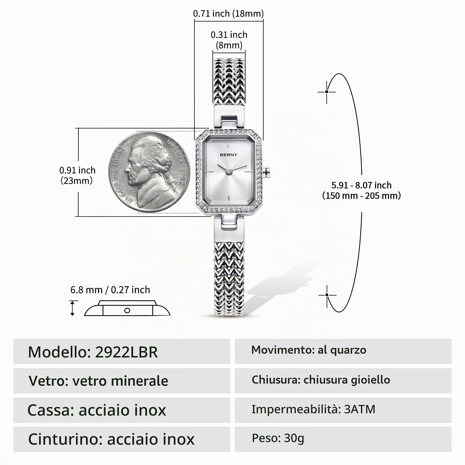 Berny Petite Orologio Donna Bianco con Bracciale Set