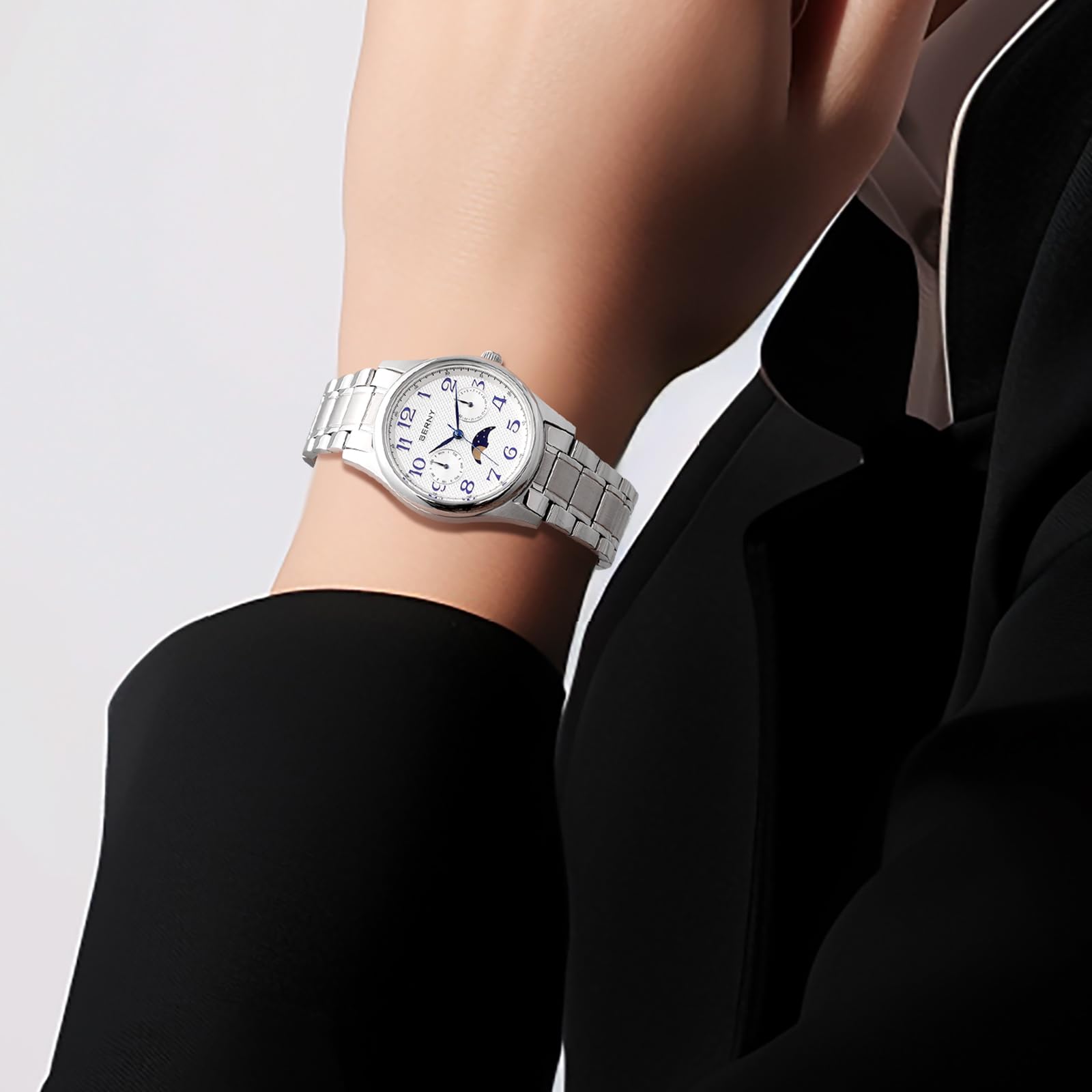 Berny Moon Phase Orologio Donna Bianco Acciaio Fase Lunare