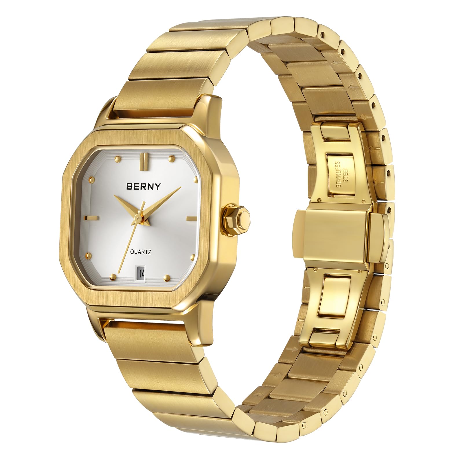 Berny orologio al quarzo quadrato bianco acciaio