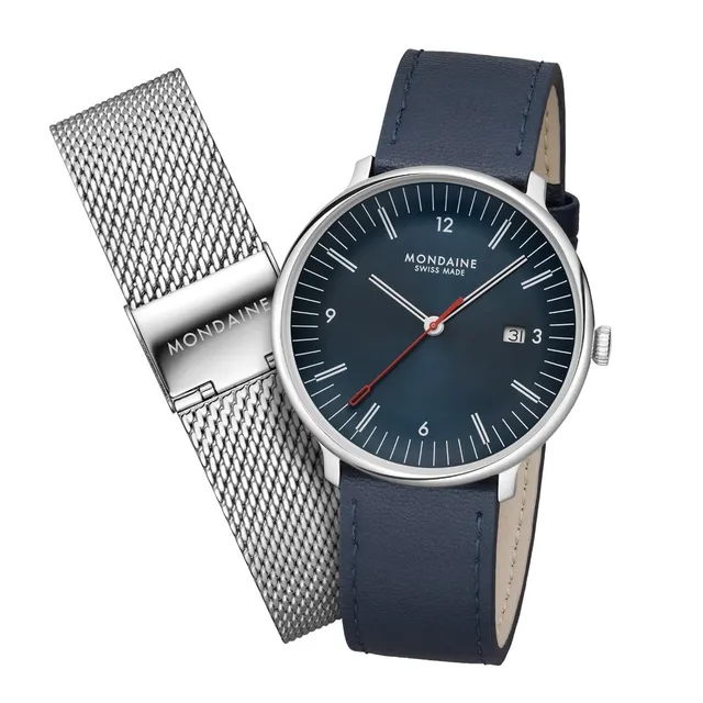 Mondaine Doppio Blu orologio 41 mm 2 cinturini