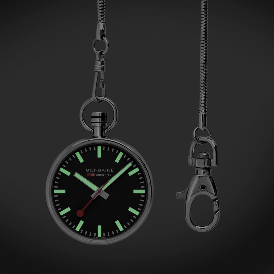 Mondaine Orologio da Tasca Nero 43 mm Catena