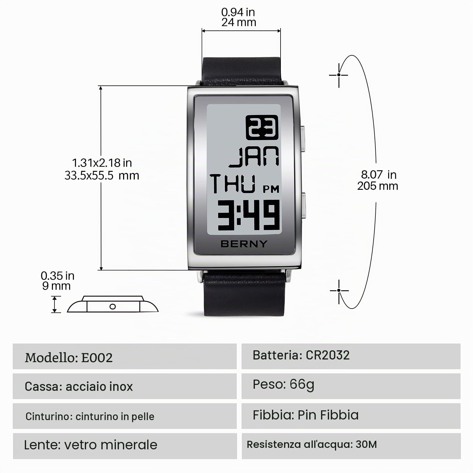 Berny Sport orologio digitale uomo LED grande