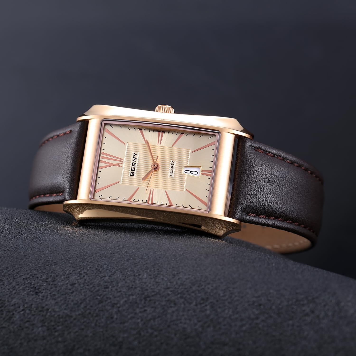Berny Casual Orologio Uomo Nero Quarzo Pelle Rettangolare