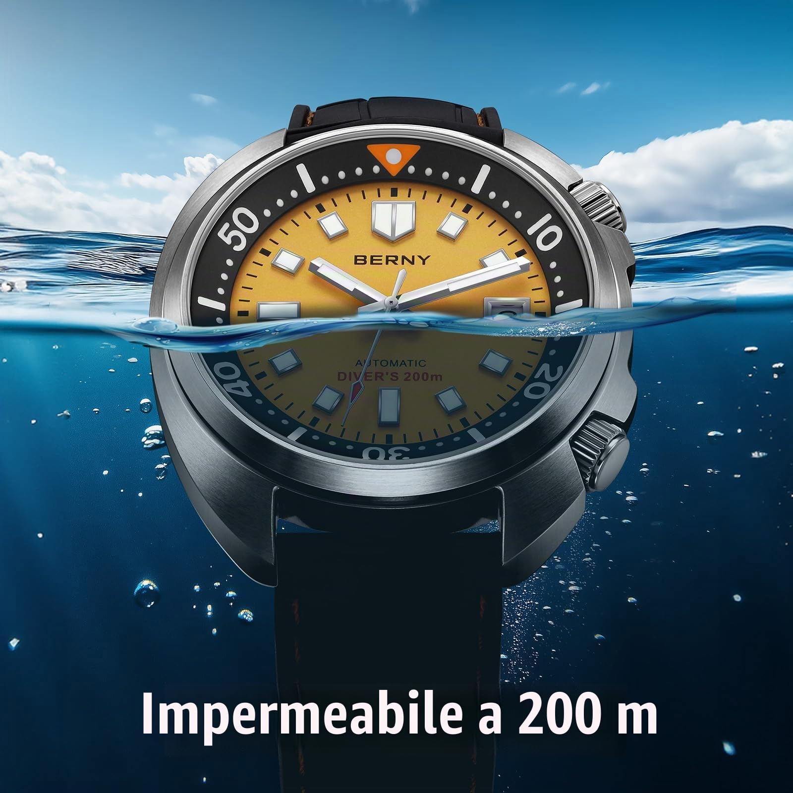 Berny Diver 200M Orologio Uomo Automatico Giallo Zaffiro