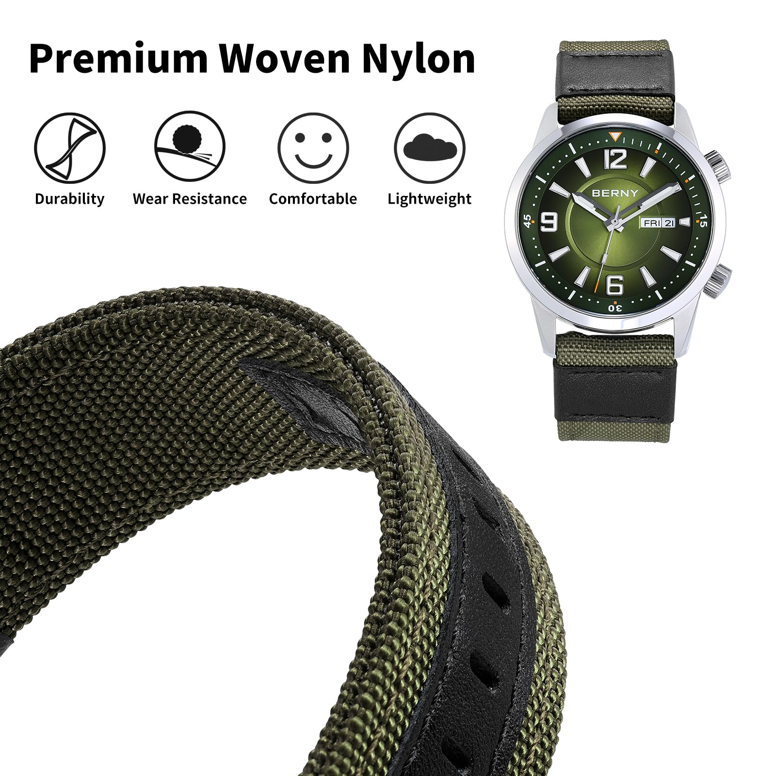 Berny Cinturino Nylon Verde Marino Sgancio Rapido