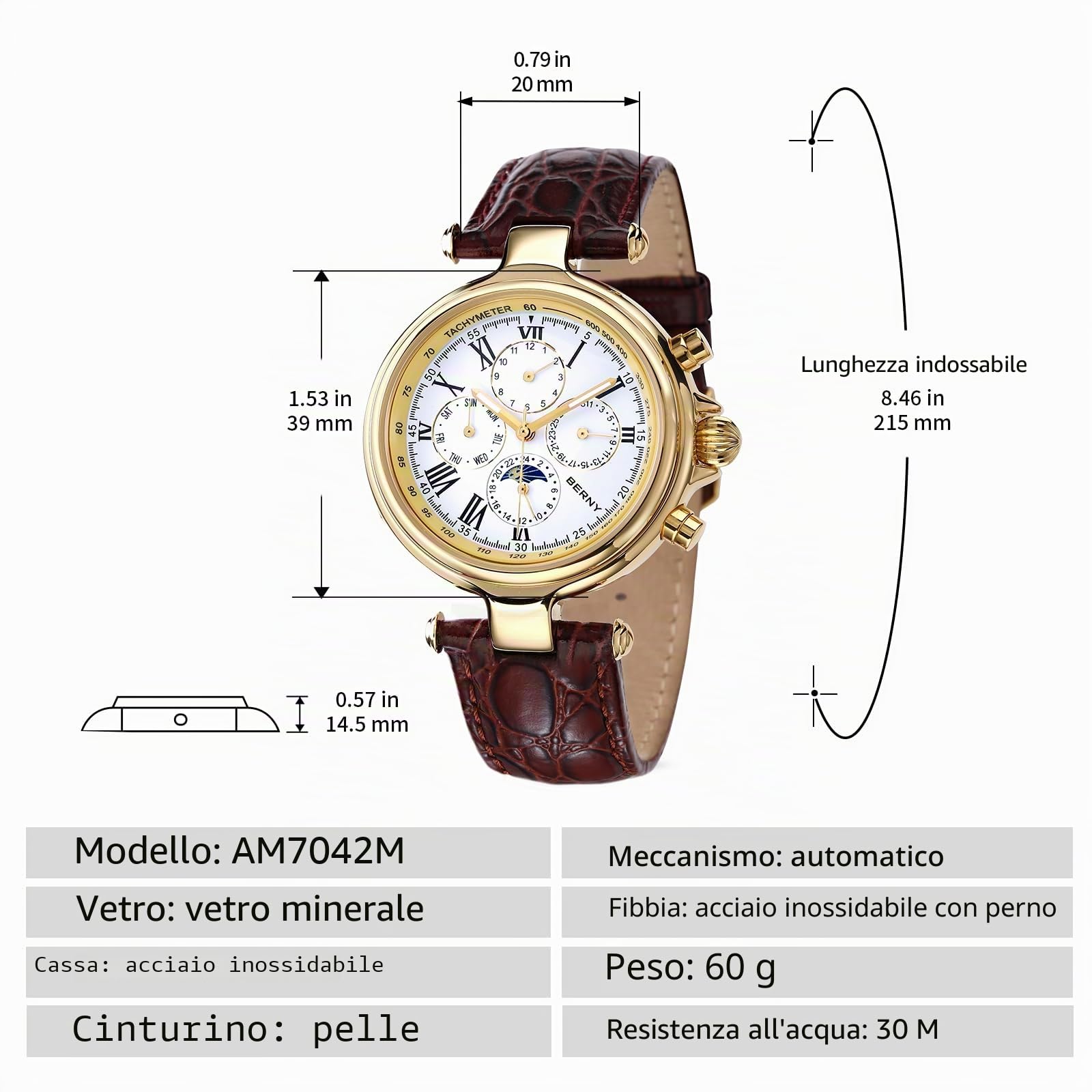 Berny AM053VM Orologio Automatico Uomo Oro Multifunzione