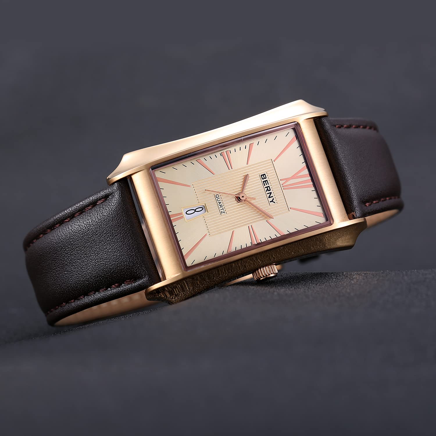 Berny Casual Orologio Uomo Nero Quarzo Pelle Rettangolare