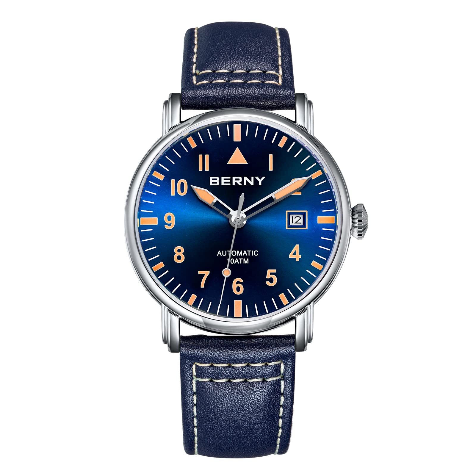 Berny Aviation orologio automatico uomo nero pelle