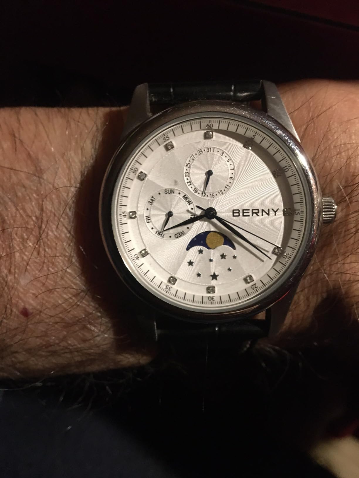 Berny Orologio da Polso Uomo Bianco Oro Pelle 38 mm