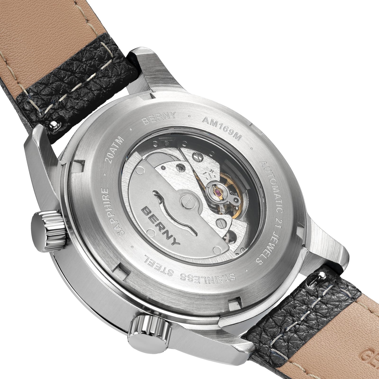 Berny Aviation orologio automatico uomo nero ST1612 pilota