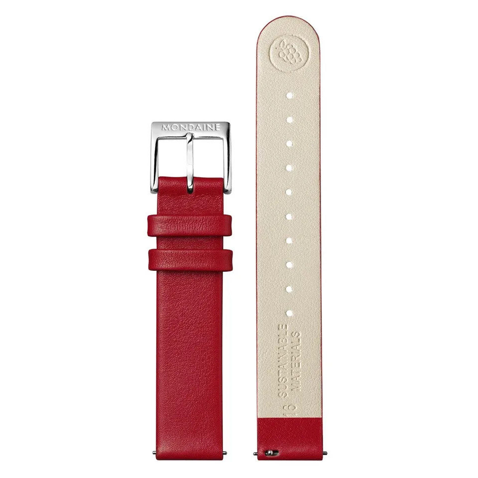 Mondaine Cinturino 16 mm Rosso Ecopelle Fibbia Lucida