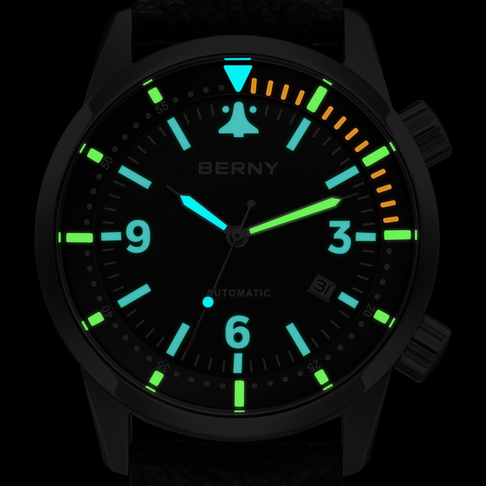 Berny Aviation orologio automatico uomo nero ST1612 pilota