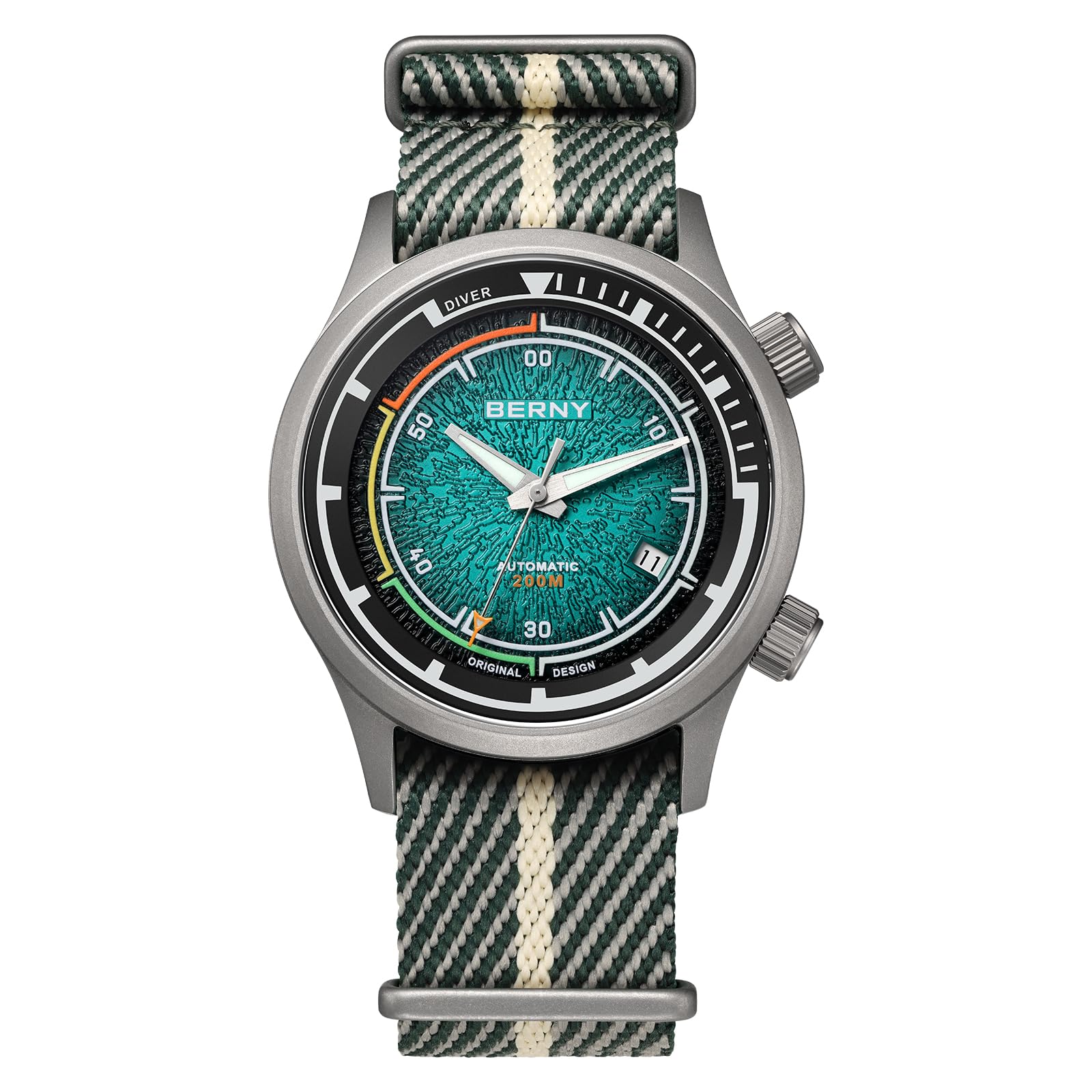 Berny Diver Orologio Automatico Uomo Verde Marrs 200M
