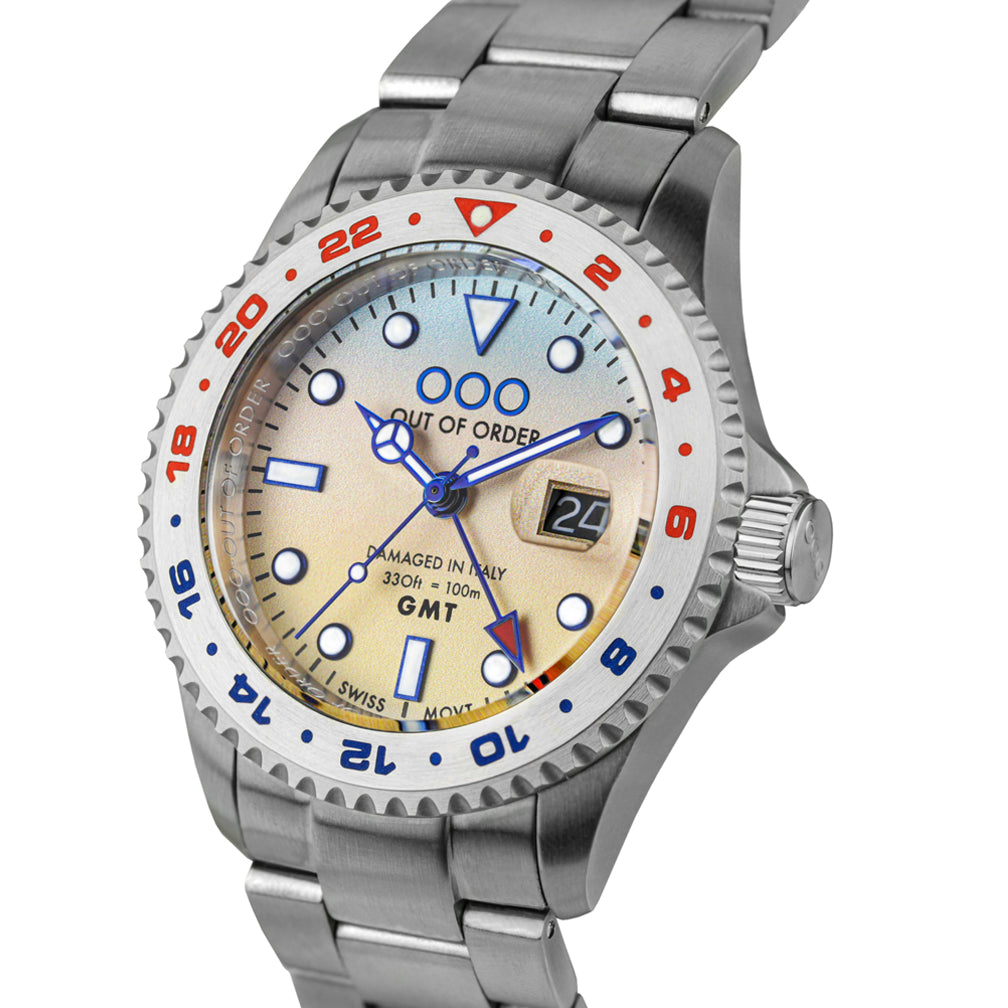 Out Of Order GMT Paris orologio GMT 44 mm blu rosso