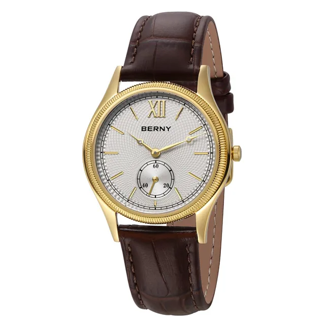 Berny Orologio Uomo Argento Pelle Vera Vintage Quarzo