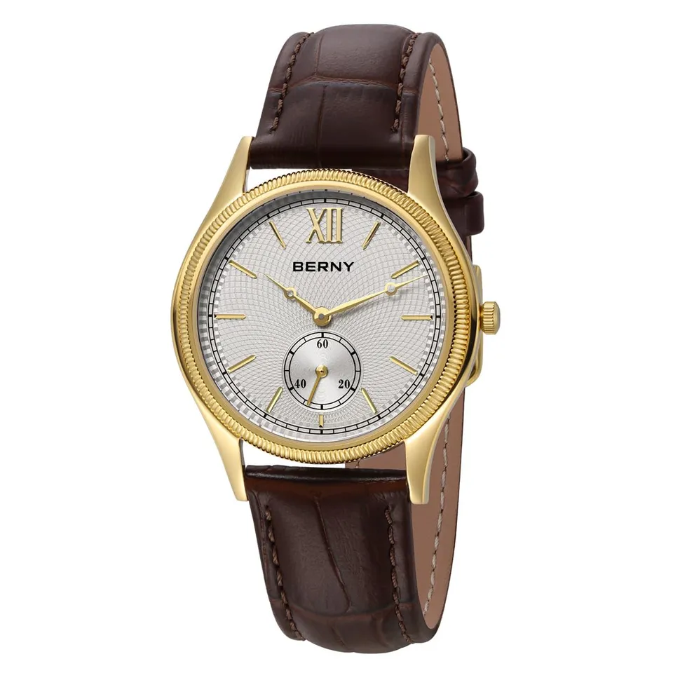 Berny Orologio Uomo Argento Pelle Vera Vintage Quarzo