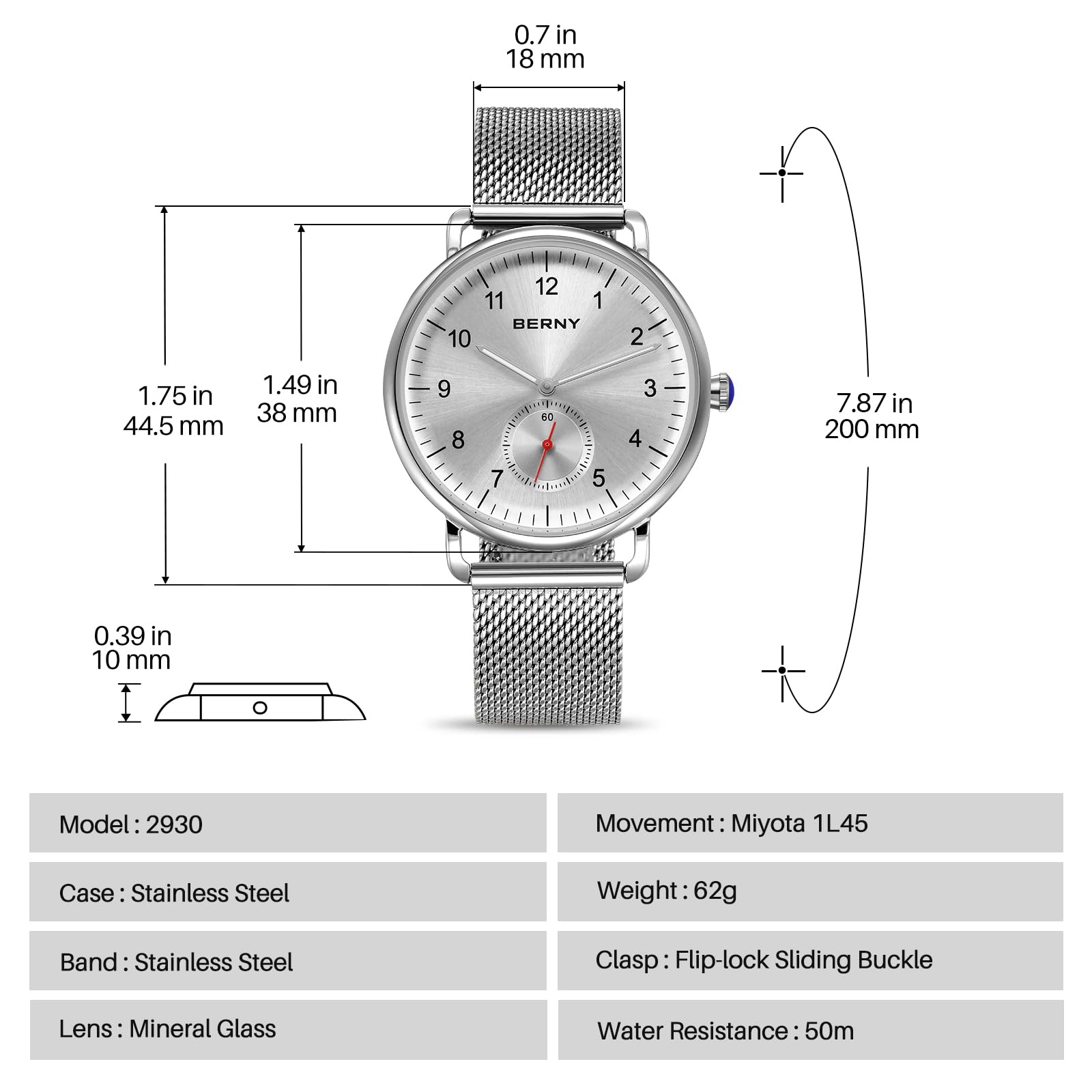 Berny Orologio Unisex Argento Acciaio Quarzo