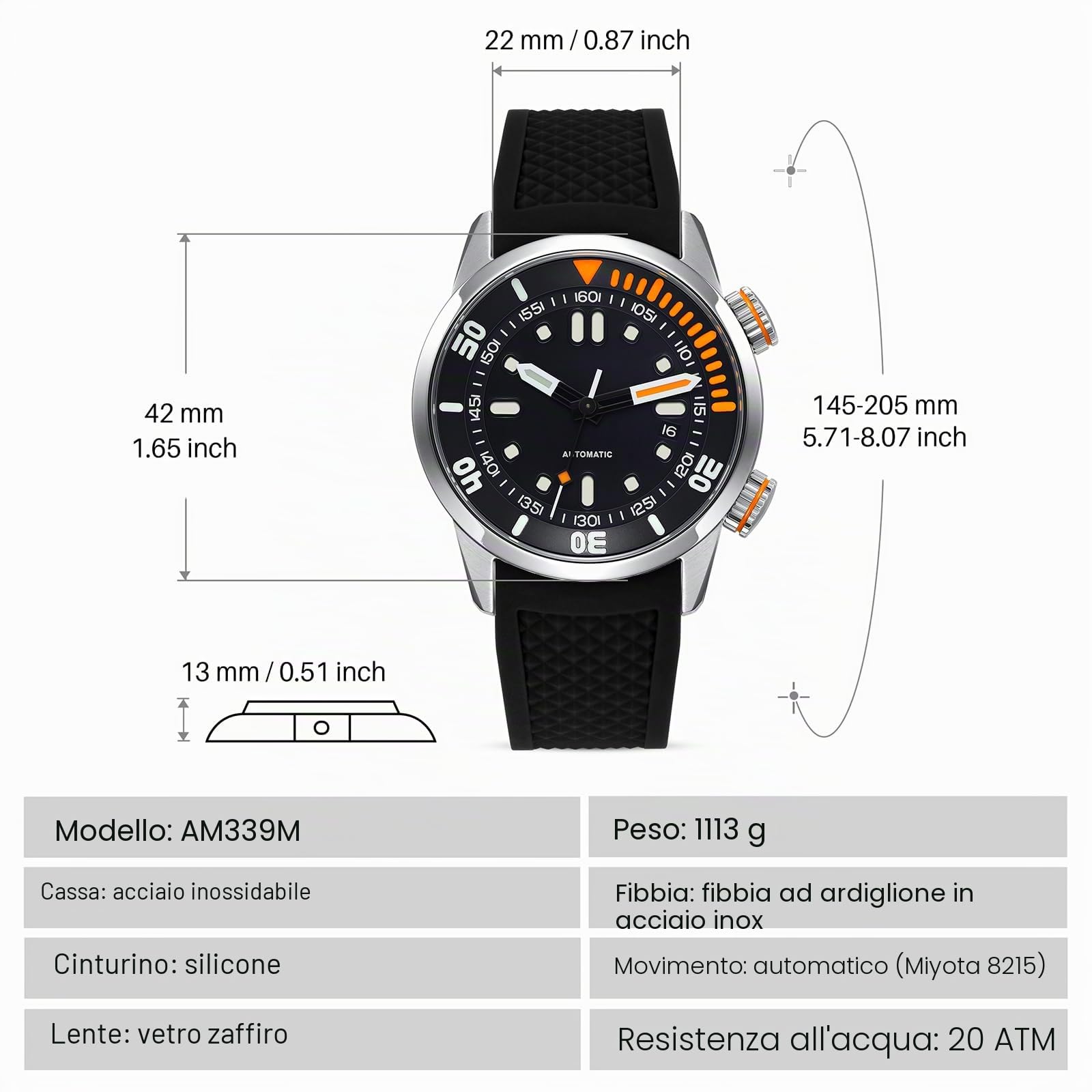 Berny Diver Collection orologio automatico nero 200M