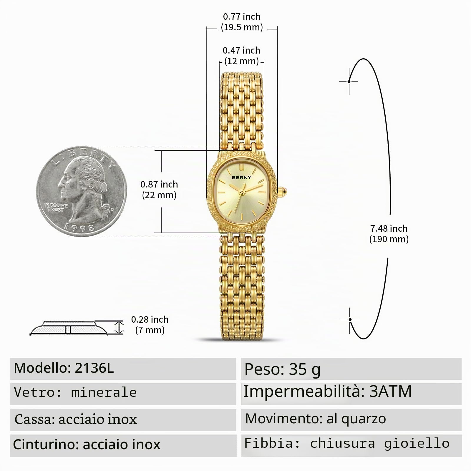 Berny Oro Orologio Donna Ovale Oro Quarzo Piccolo