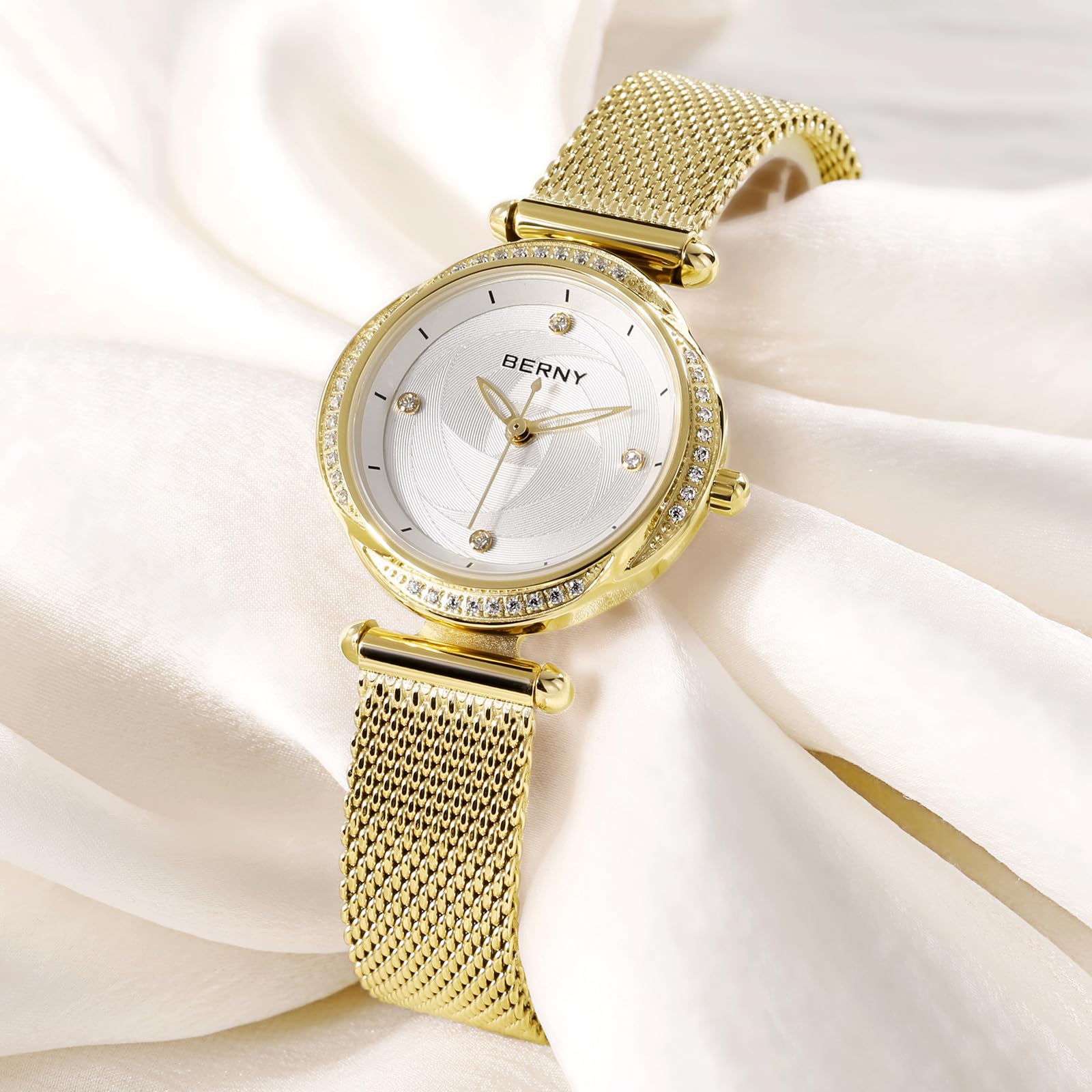 Berny Orologio Donna Quarzo Oro Maglia Mesh