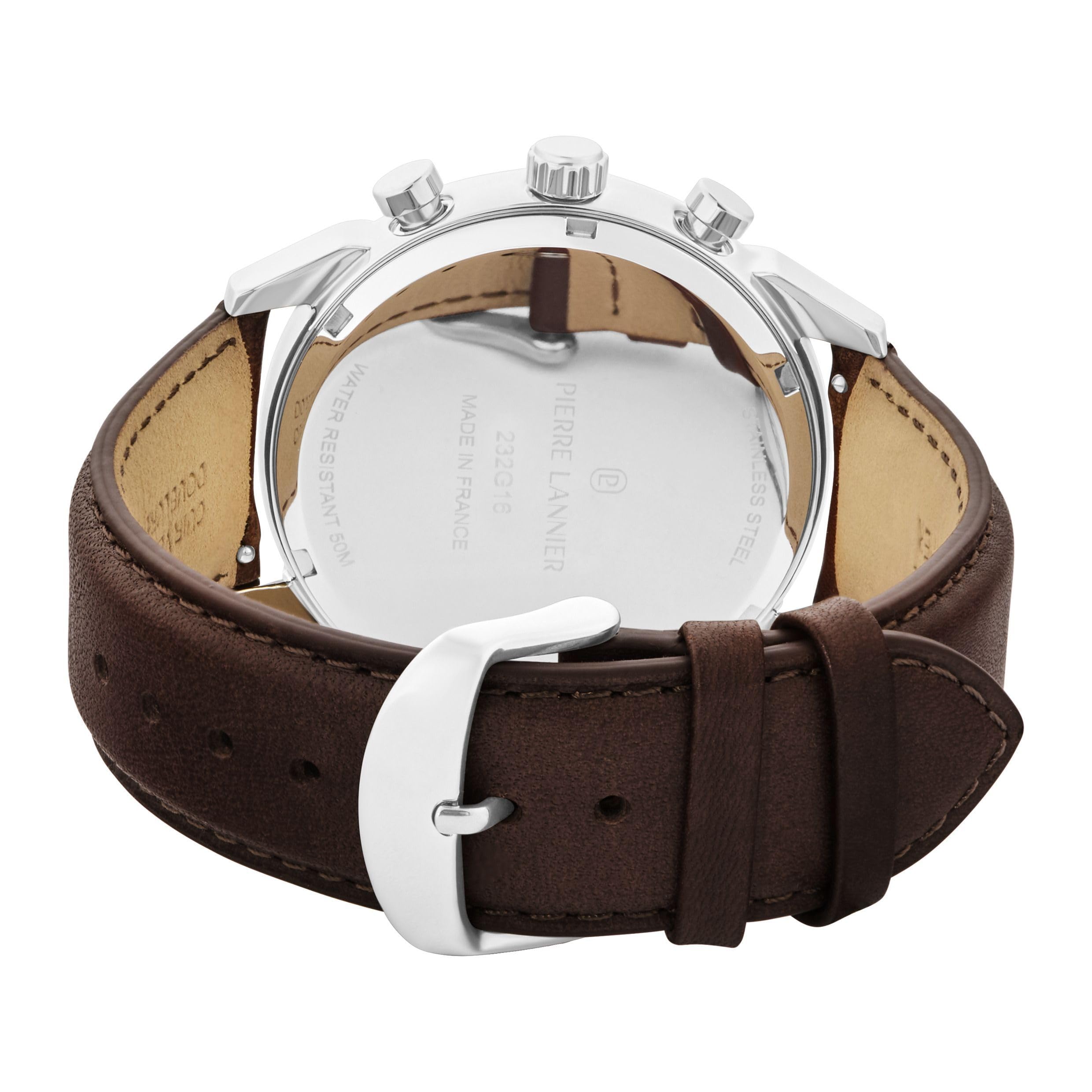 Pierre Lannier Monarck cronografo 43 mm acciaio pelle