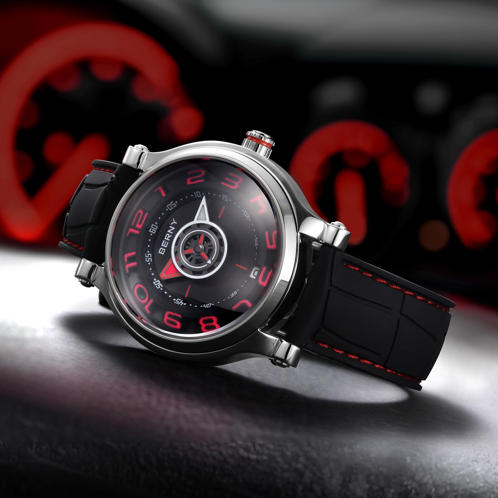 Berny AM053VM Orologio Uomo Automatico Argento Rosso