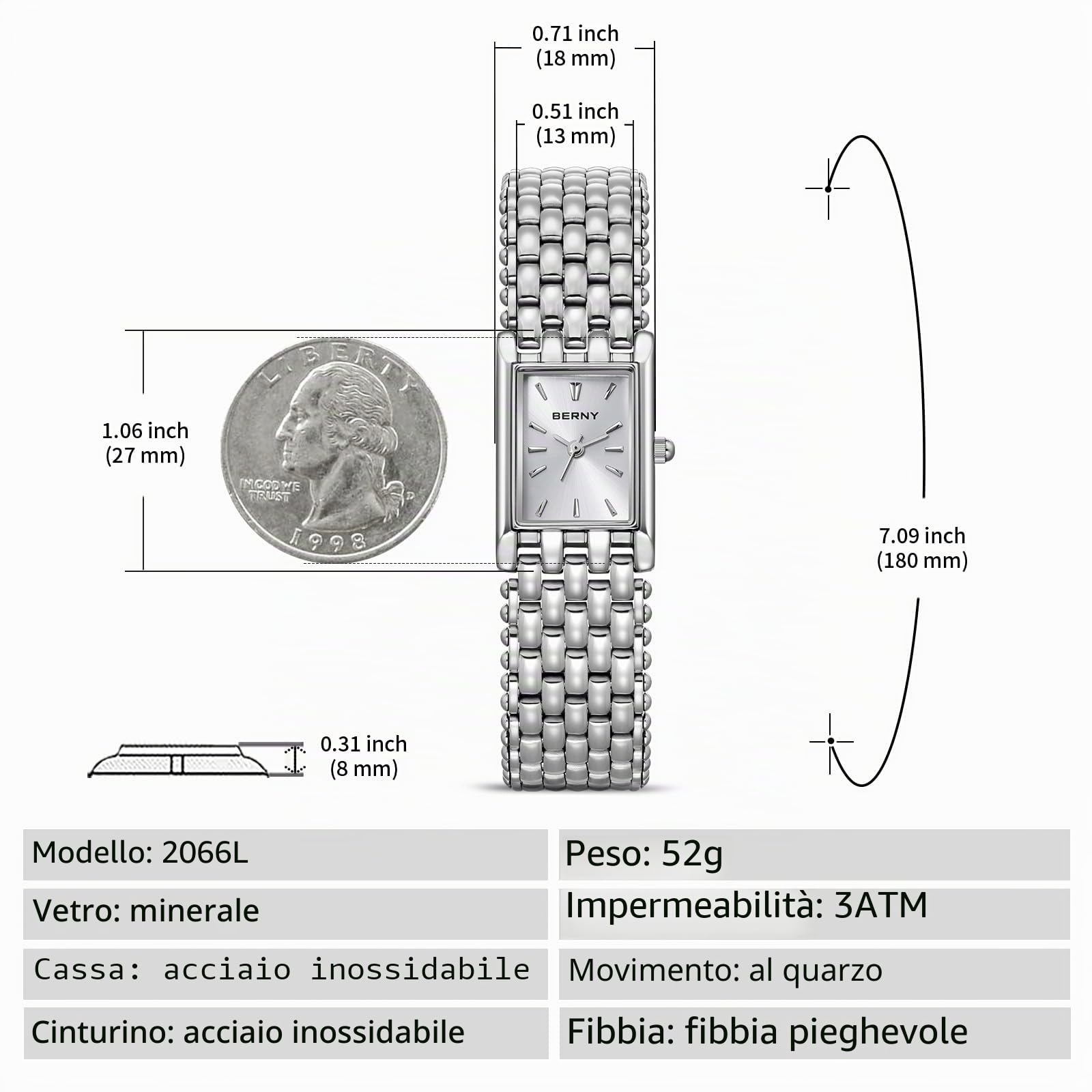 Berny orologio quarzo donna acciaio bianco piccolo