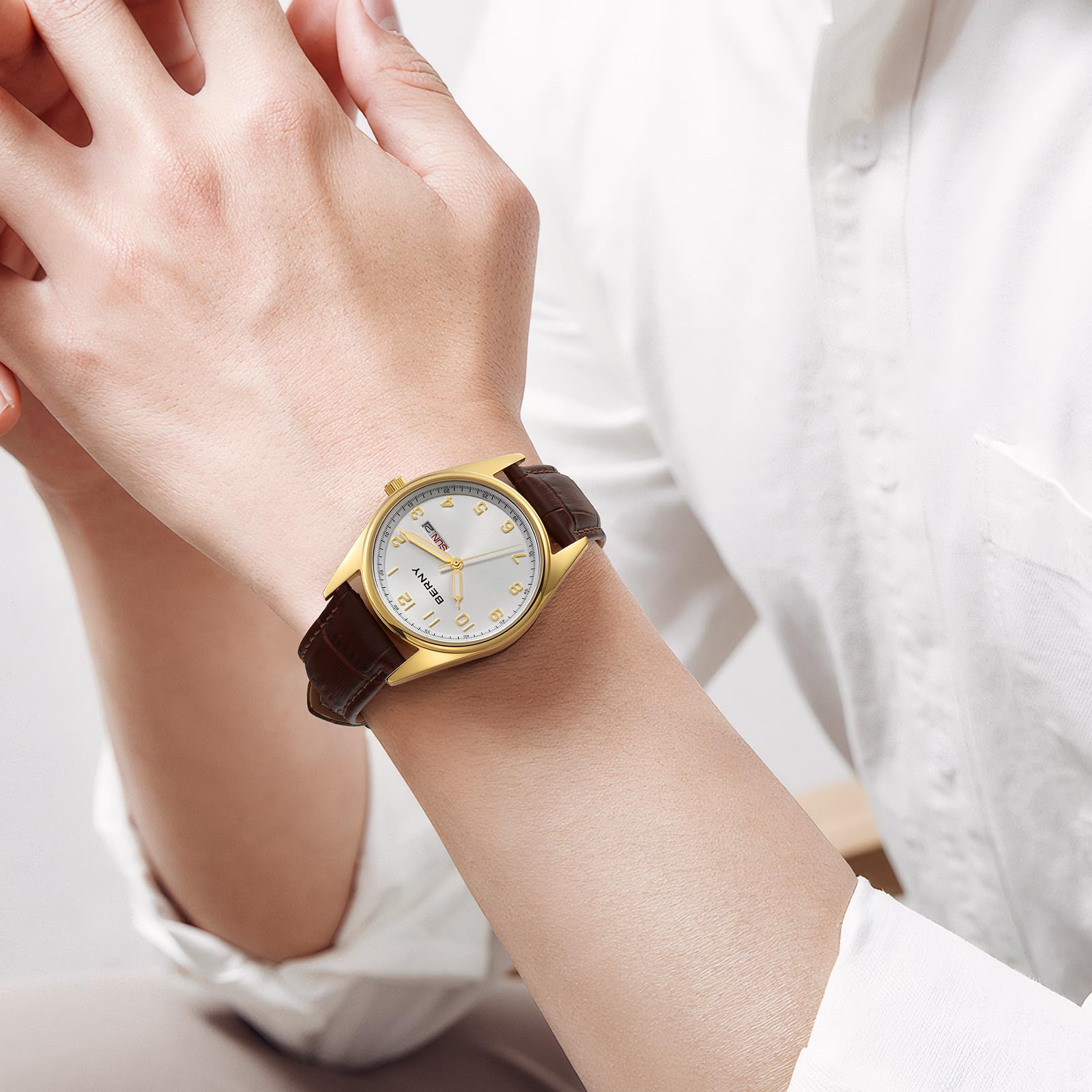 Berny orologio uomo quarzo oro-bianco numeri arabi 3D