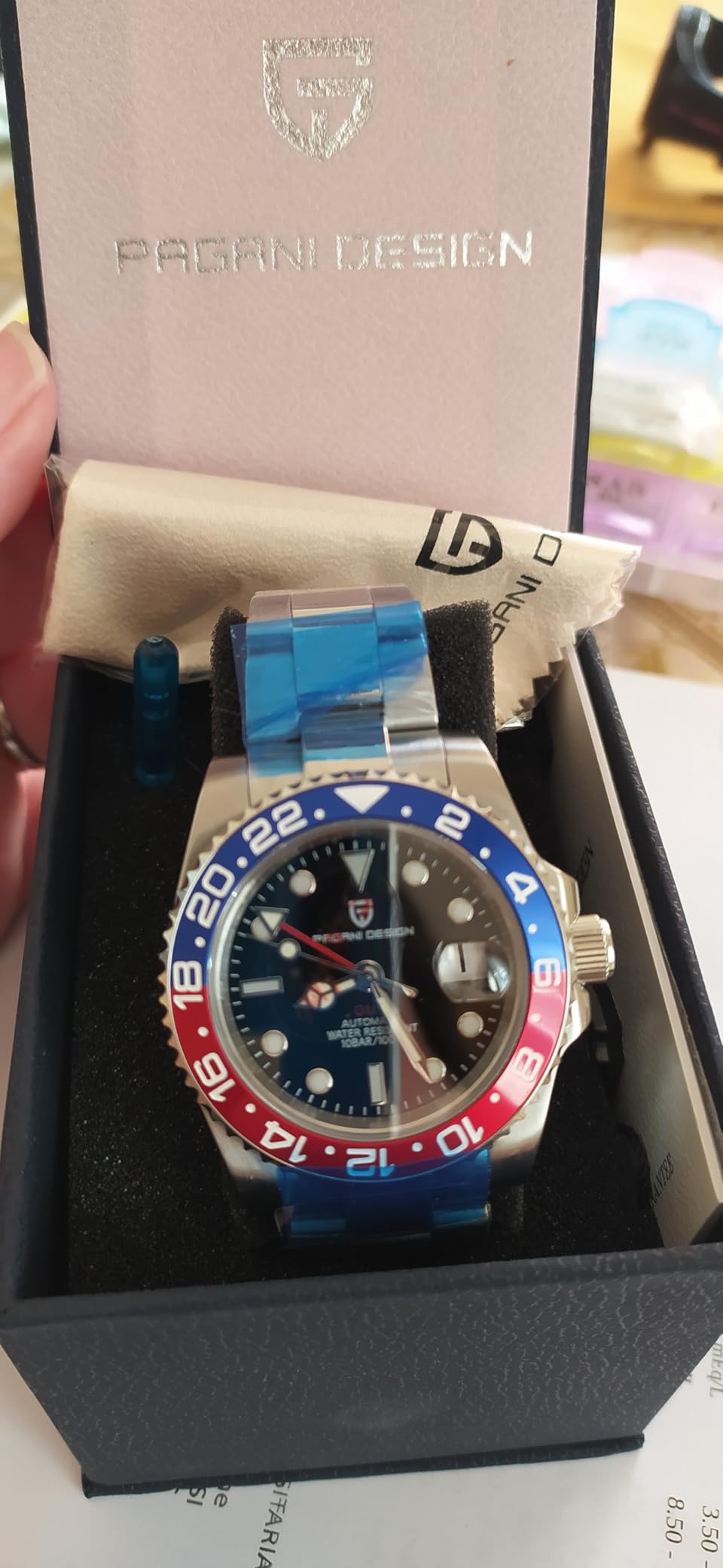 Pagani Design 1662 Orologio GMT Uomo Nero Blu 40mm