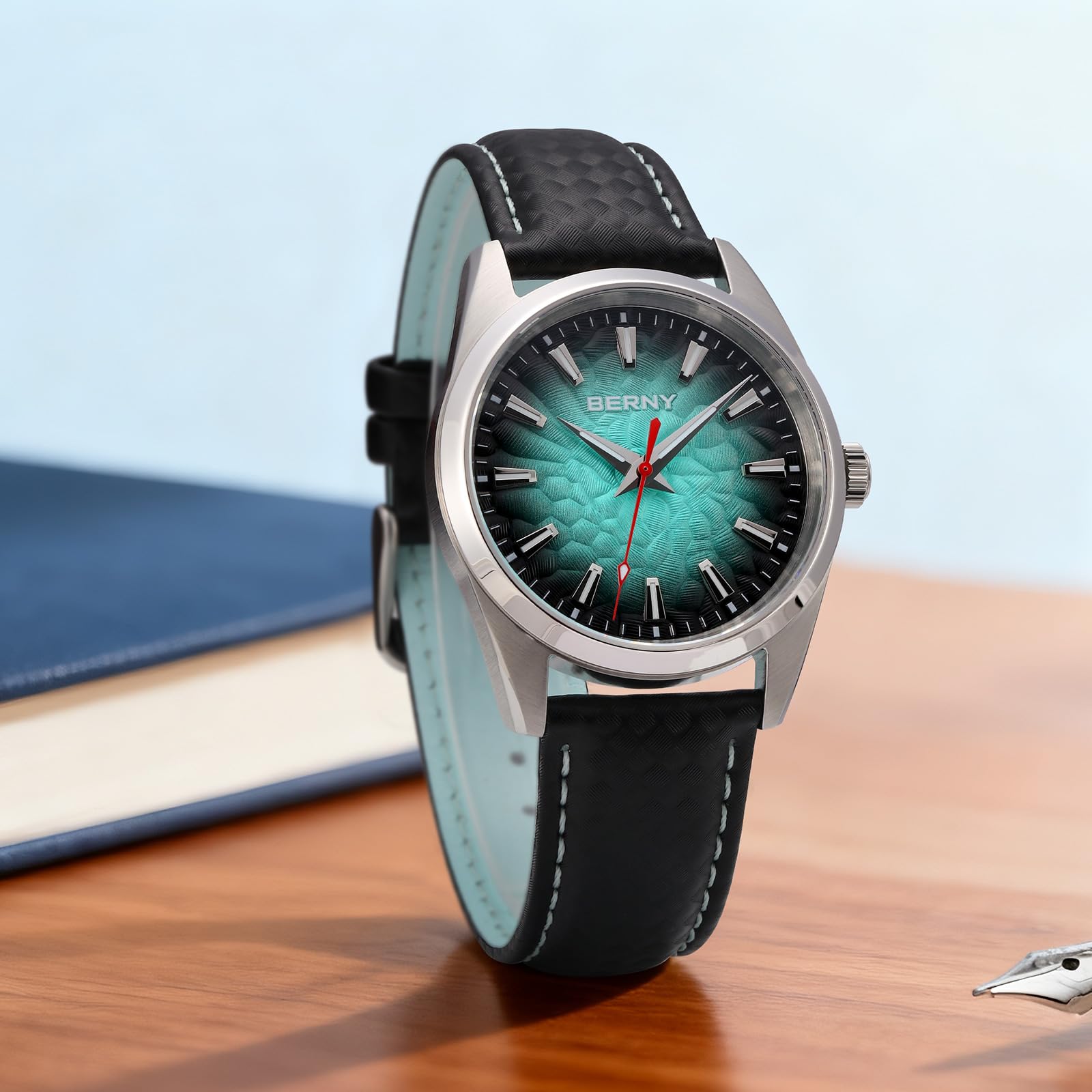 Berny orologio uomo quarzo pelle blu chiaro 10 ATM